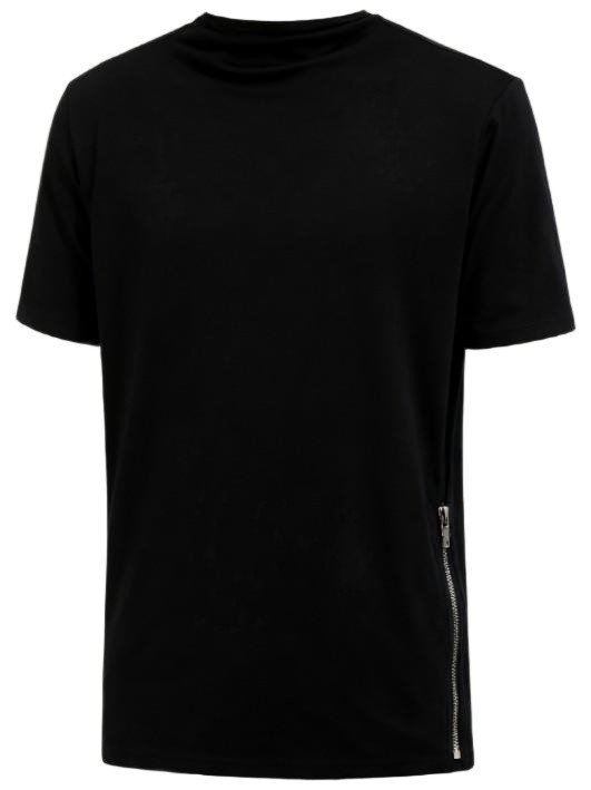 Men's Black T - Shirt with Side Zipper Detail