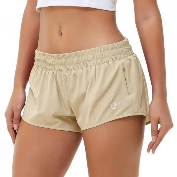 Women's Beige Athletic Shorts with Sparkle Accent