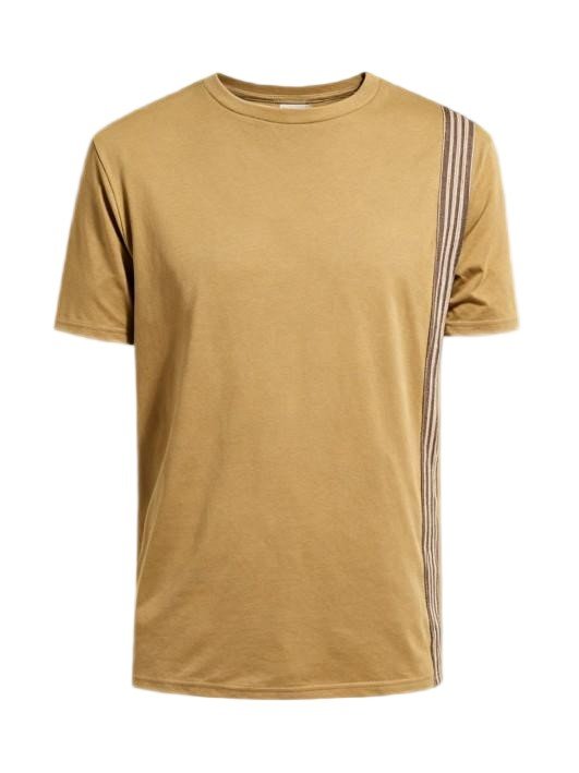 Men's Tan T - Shirt with Asymmetric Striped Shoulder Panel